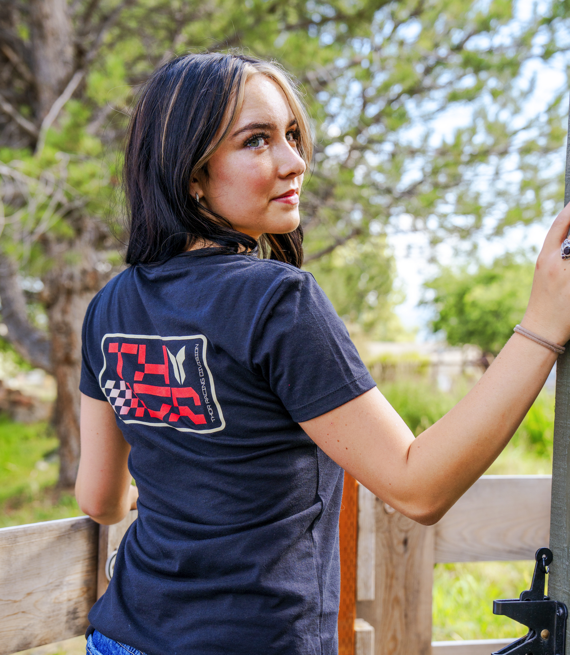 Woman wearing Thor t-shirt