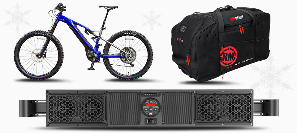 Electric bike, RM bag and sound bar.