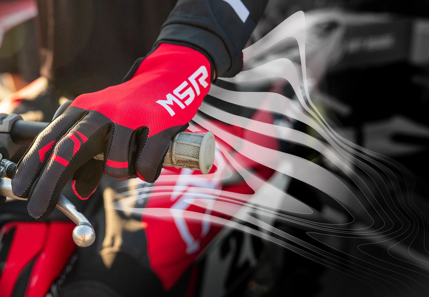 Close-up of the MSR Axxis glove highlighting the precurved fit.