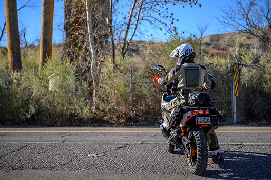 A rider entering the highway while wearing the Cryomesh gear.