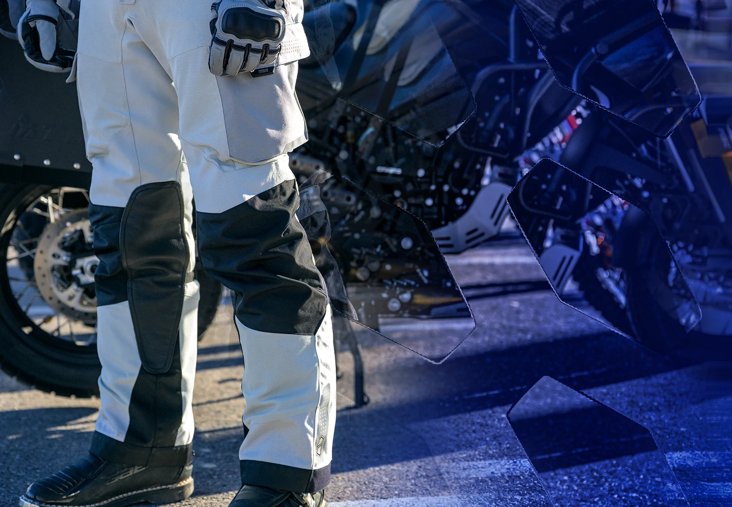 Close-up of leather knee panels on MSR Cryomesh pants for improved grip and heat resistance