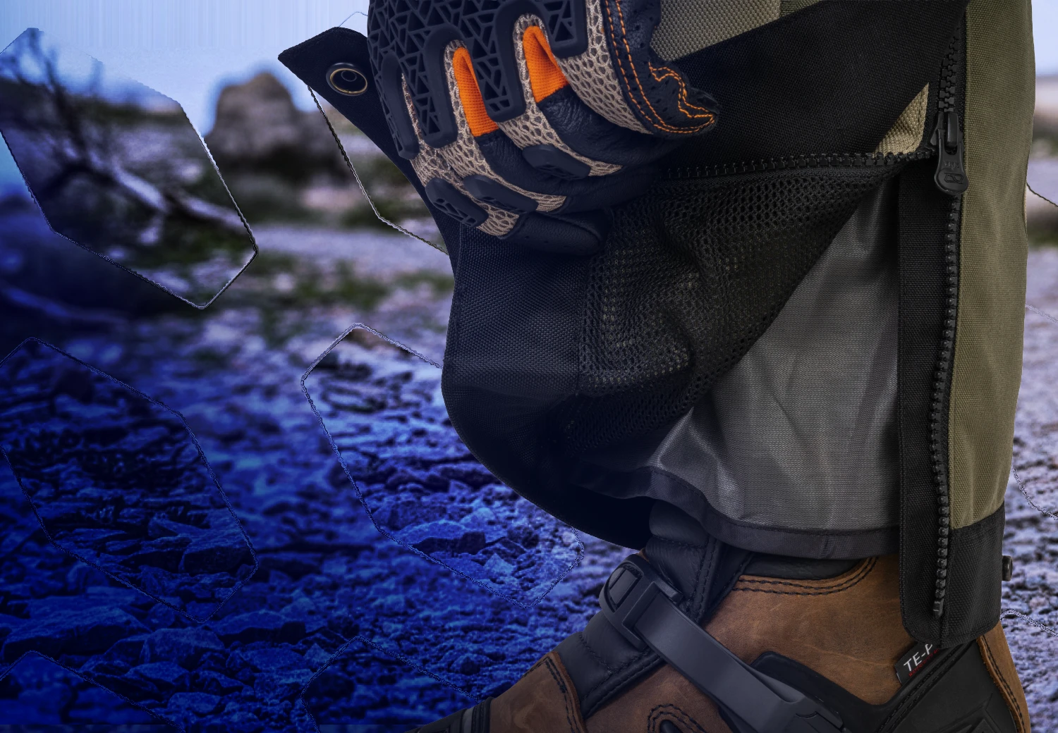 Close-up of MSR Cryomesh Leg showing the open gusset and liner inside.