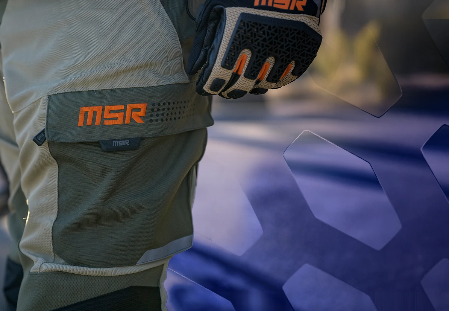 Detail of bellowed cargo pocket on MSR Cryomesh pants designed for added storage capacity