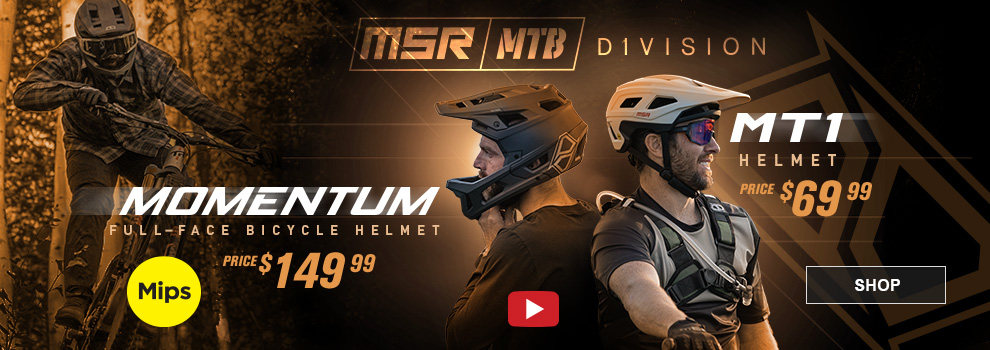 MSR MTB Division, Momentum Full-Face Bicycle Helmet, Price $149 and 99 cents, MIPS, MT1 Helmet, Price $69 and 99 cents, link, shop