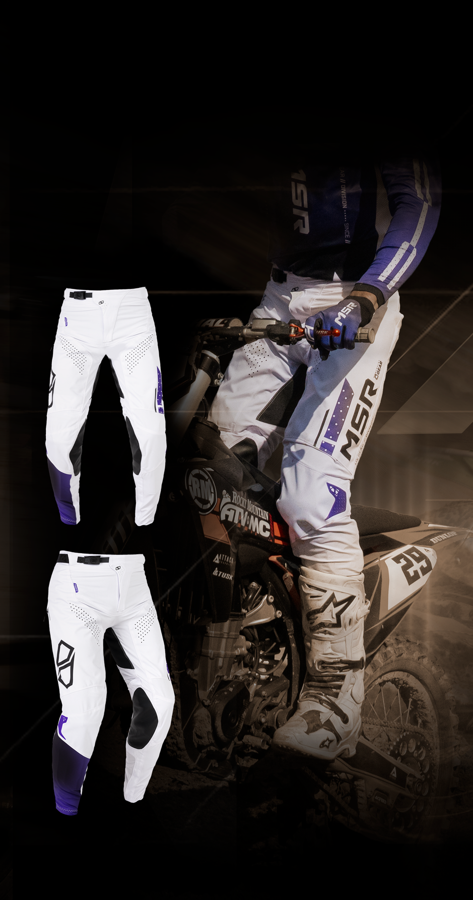 MSR NXT Preload pants, purple—rider action view