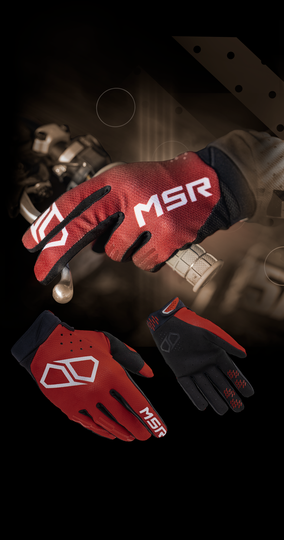 MSR NXT Preload glove, red—back and palm views