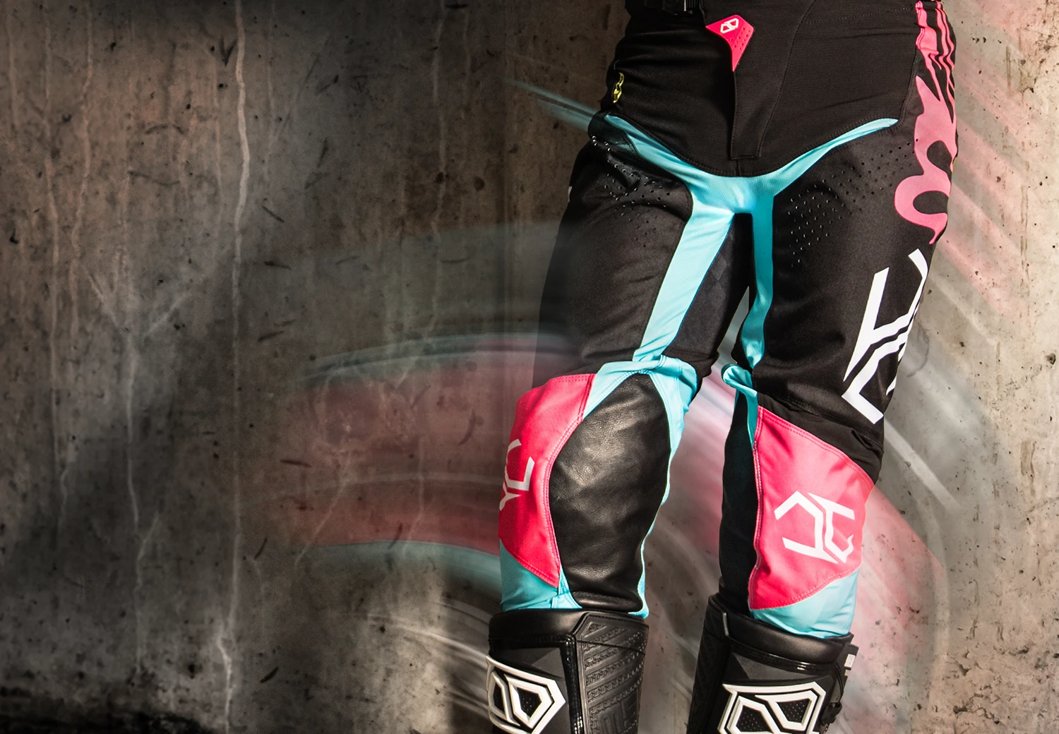 Close-up of the MSR NXT gear leather inner knee panel.