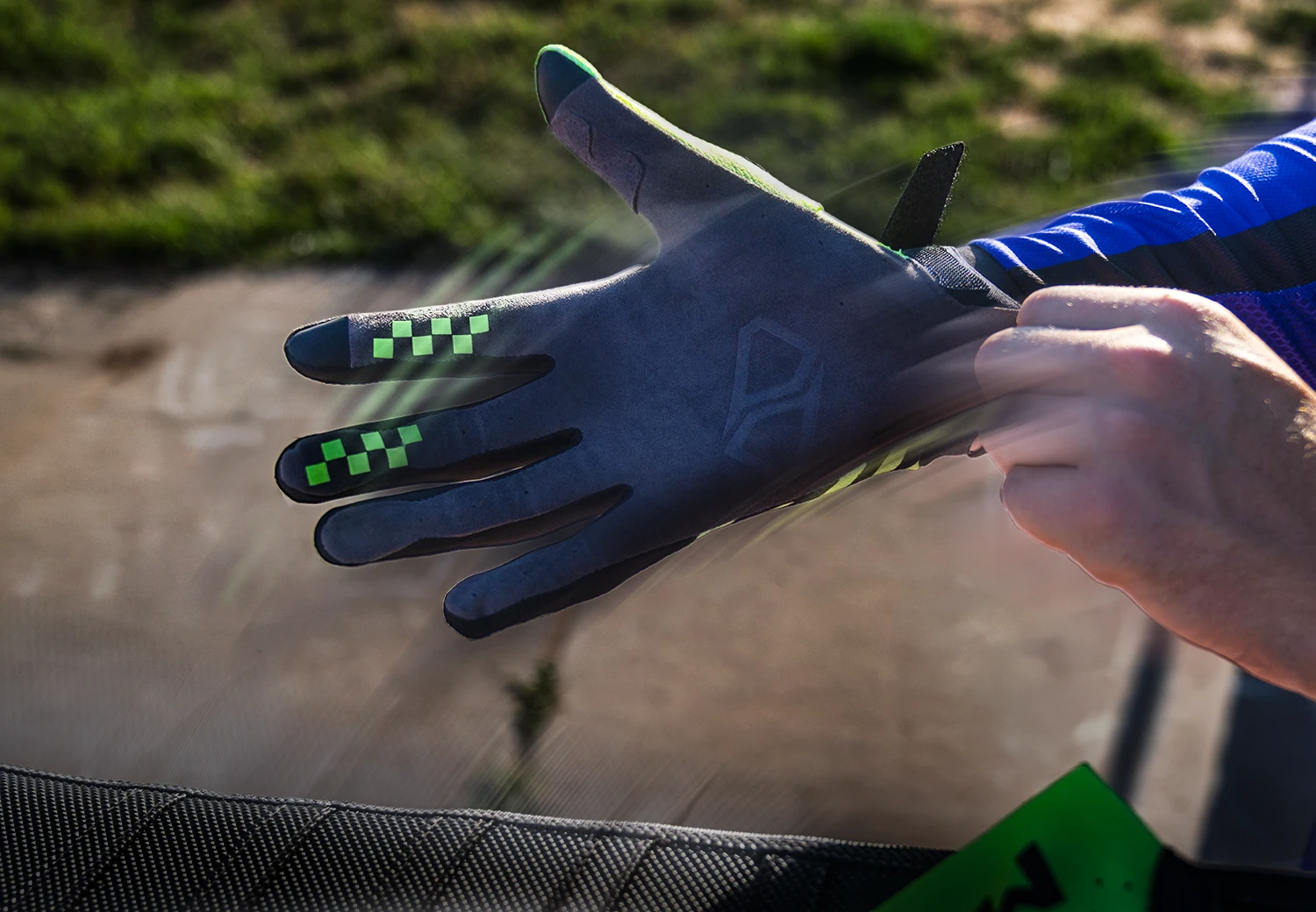 Close-up of the silicone grip detail on the MSR NXT glove.