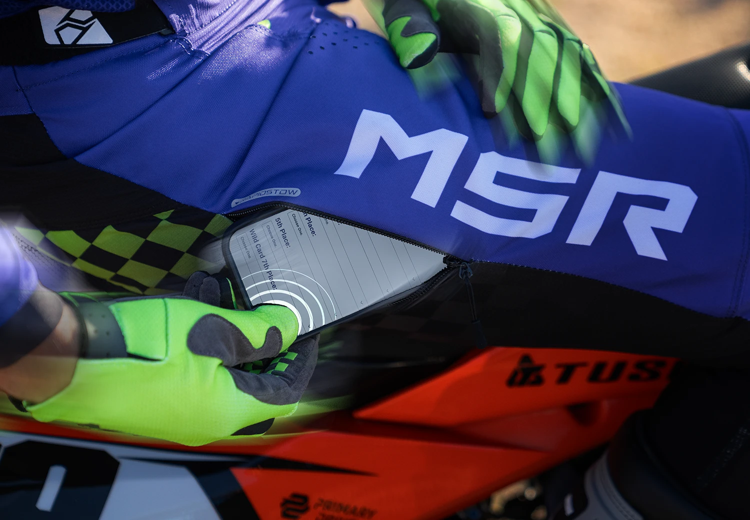 Close-up of the touchscreen-compatible fingertip on the MSR NXT glove.
