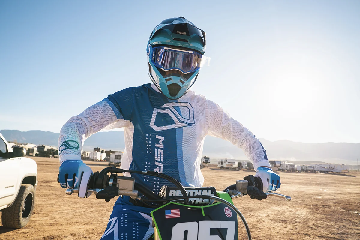 Torso view of a rider wearing the MSR NXT Air gear