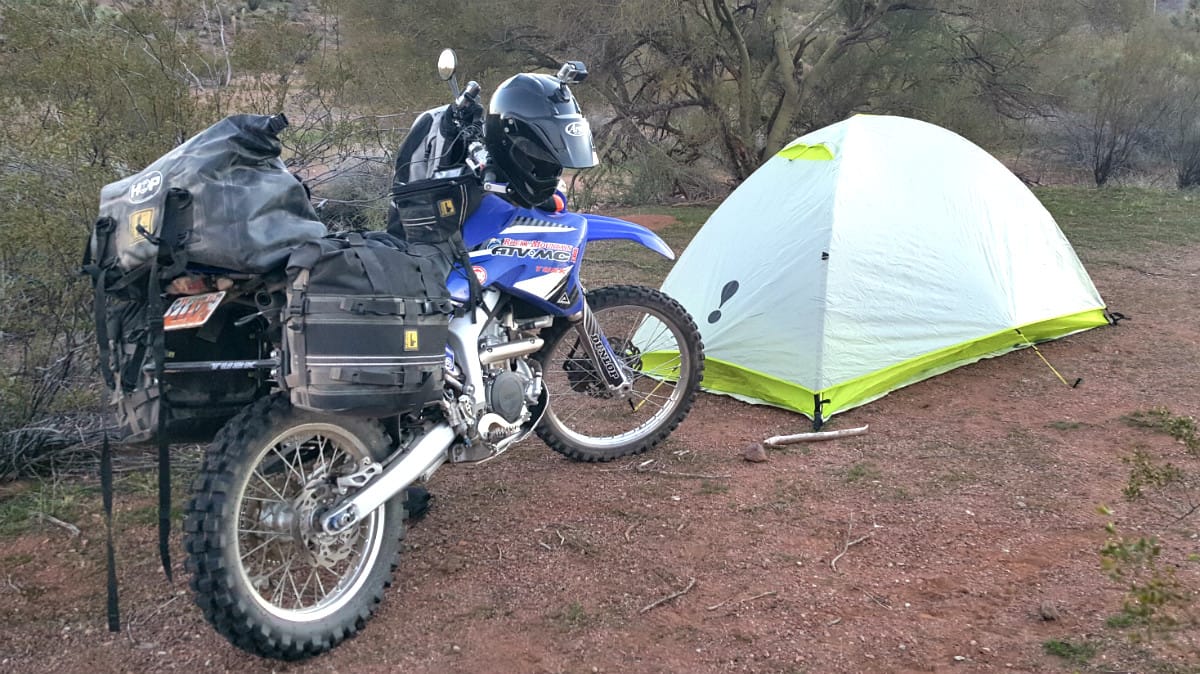Packed Bike Next To Tent