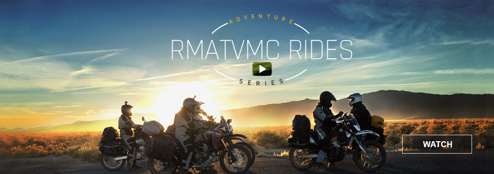 RMATVMC Rides, adventure series, Five people on adventure bikes stopped in front of a sunset, link, watch