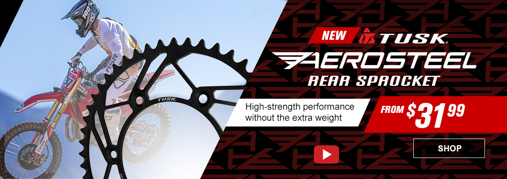 New, Tusk Aerosteel Rear Sprocket, high-strength performance without the extra weight, from $31 and 99 cents, video, link, shop