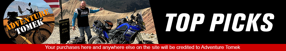 Adventure Tomek Top Picks, a Yamaha Tenere in the background, Your purchases here and anywhere else on the site will be credited to Adventure Tomek