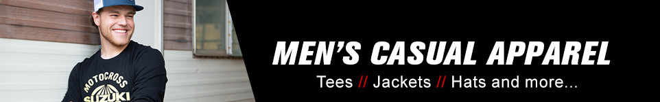 Men's Casual Apparel, tees, jackets, hats, and more