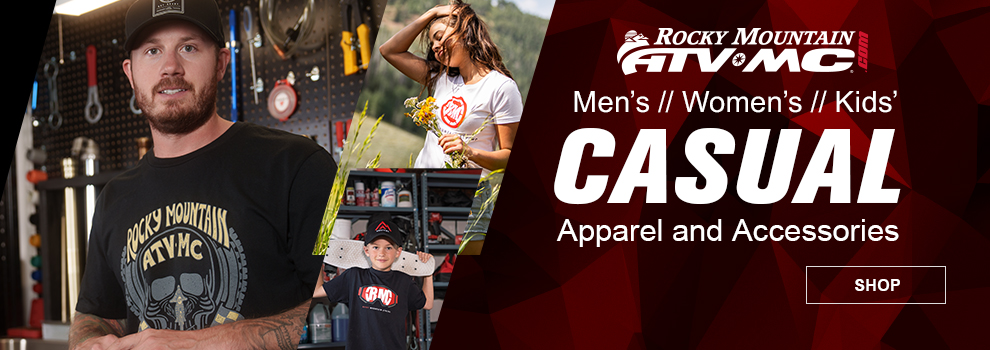 Rocky Mountain ATV/MC, Mens, Womens, Kids Casual Apparel and Accessories, a man, woman, and young boy wearing some Rocky Mountain ATV/MC apparel, link, shop