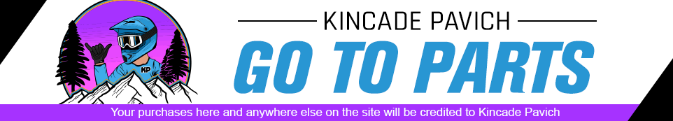 Kincade Pavich Go to Parts, an illustration of a rider standing over a mountain, your purchases here and anywhere else on the site will be credited to Kincade Pavich