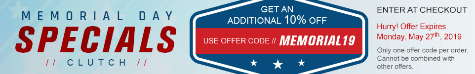 Memorial Day Specials // Clutch // Get an additional 10% off user offer code // MEMORIAL19 - Enter at checkout - Hurry! Offer expires Monday, May 27th, 2019 - Only one offer code per order. Cannot be combined with other offers.