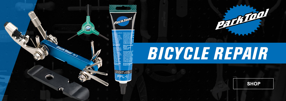 Park Tool Bicycle Repair, a collage of tools and accessories, link, shop