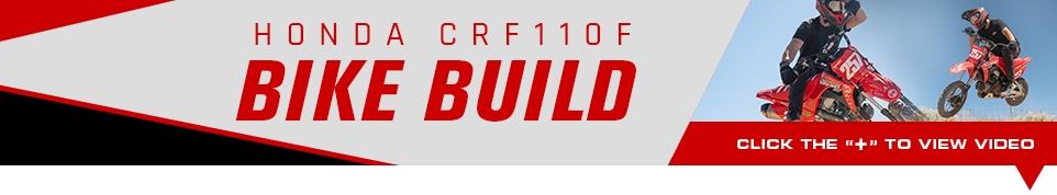 Honda CRF110F BIke Build, a couple shots of Wes riding the 110 around a track, click the plus symbol to view video