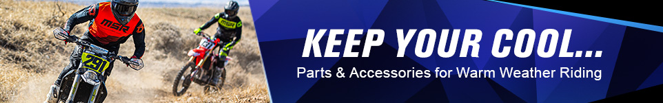 Keep your cool, Parts and accessories for warm weather riding, someone riding dirt bike through a desert