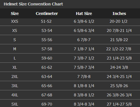 HJC Helmet Sizing Chart