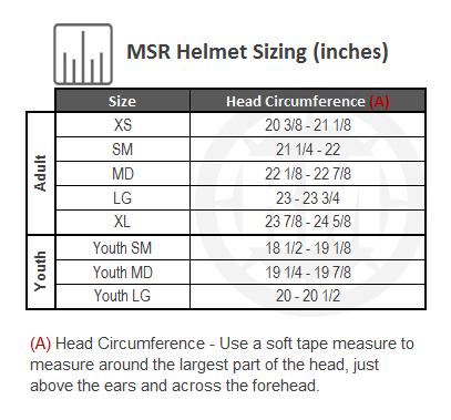 MSR Youth SC1 Phoenix Helmet Size Chart