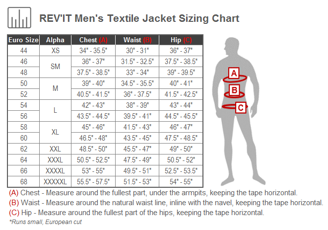 REV'IT! Vertex Air Jacket Size Chart