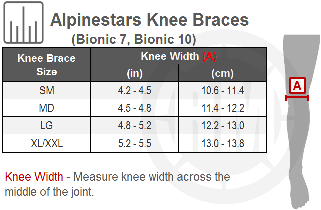 Alpinestars Bionic 10 Carbon Knee Brace Pair Size Chart