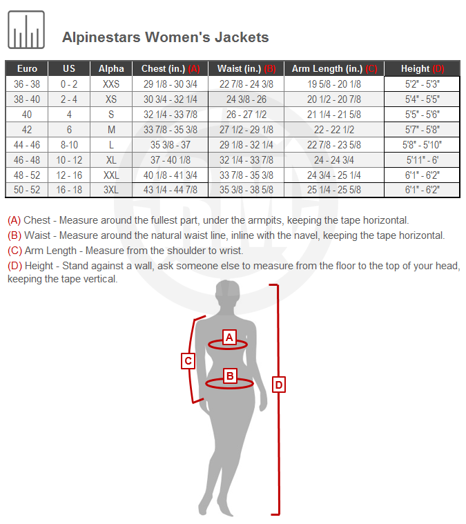 Alpinestars Women's Stella Hyper Drystar Jacket Size Chart