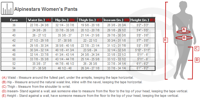 Alpinestars Women's Stella Courtney Jeans Size Chart
