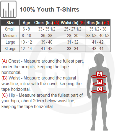 Size Chart For Youth 100 Percent Shirts
