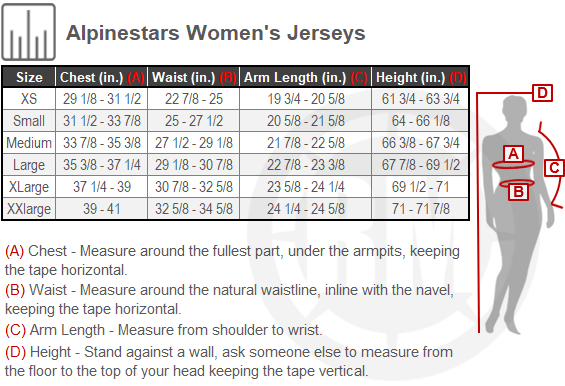 Size Chart For Womens Alpinestars Stella Fluid Jersey