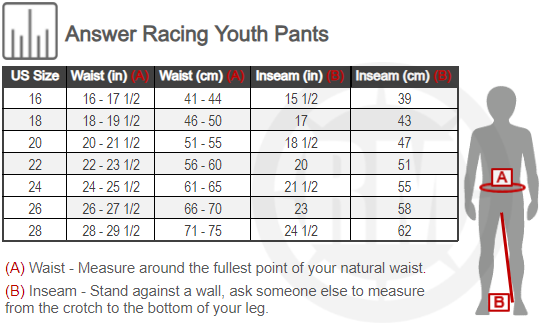 Size Chart For Youth Answer Racing Arkon Octane Pants