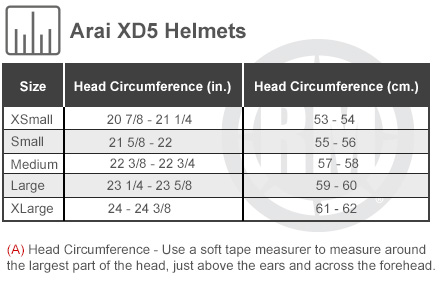 Size Chart For Arai XD5 Helmet