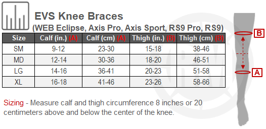Size Chart For EVS Knee Braces