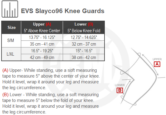 Size Chart For EVS Slayco96 Knee Guards