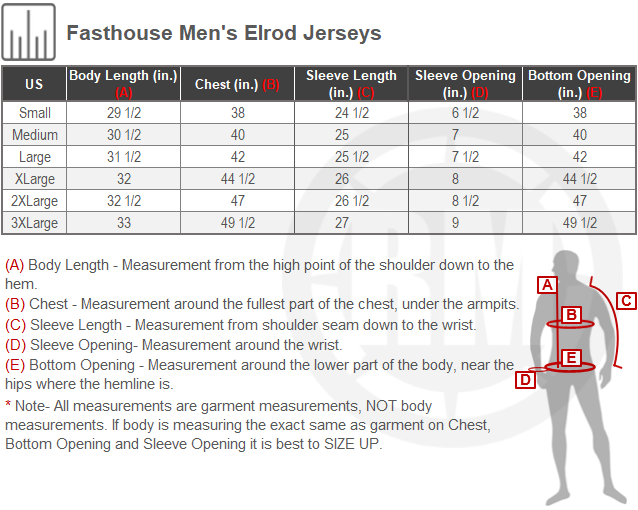 Size Chart For Mens Fasthouse AC Elrod Glory Jersey