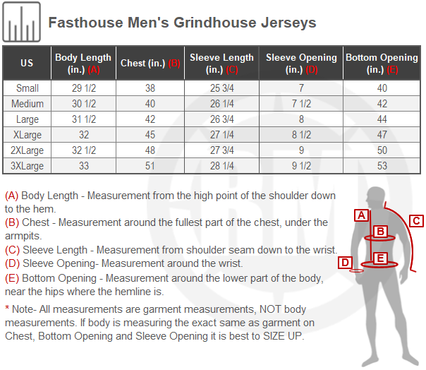 Size Chart For Mens Fasthouse Grindhouse Strike Jersey