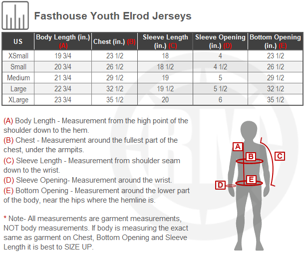 Size Chart For Youth Fasthouse Elrod Astre Jersey