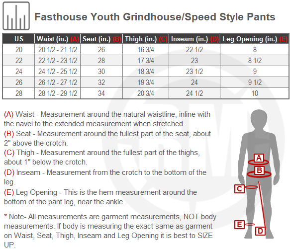 Size Chart For Youth Fasthouse Speed Style Pants