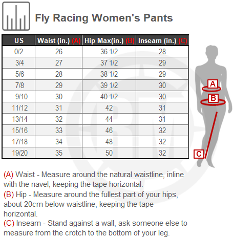 Size Chart For Womens Fly Racing F 16 Pants