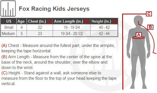 Size Chart For KidsGirls Fox Racing 180 Jersey