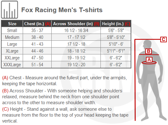 Size Chart For Mens Fox Racing Shirts