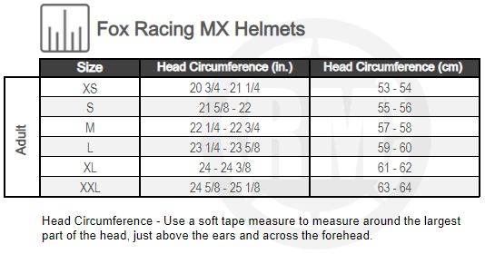 fox helmet chart