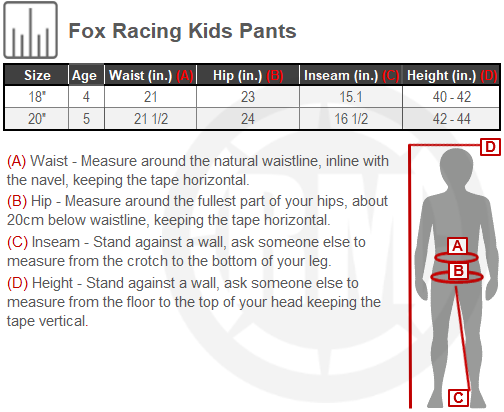 Size Chart For Kids Fox Racing 180 Leed Pants
