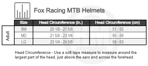 Fox Racing Speedframe Mips MTB Helmet Size Chart