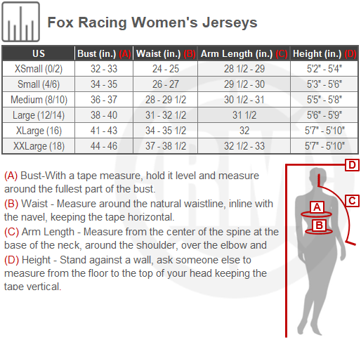 Size Chart For Womens Fox Racing 180 Toxsyk Jersey