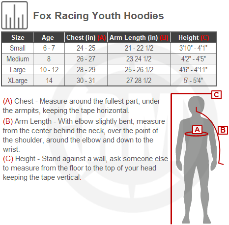 Size Chart For Youth Fox Racing Hoodies