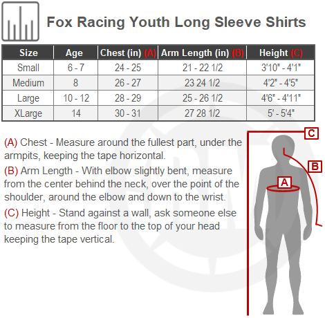 Size Chart For Youth Fox Racing Long Sleeve Shirts